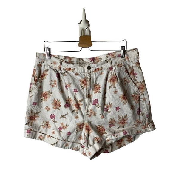 American Eagle 4" Floral Mom Shorts High Waisted Denim Cuffed Plus Size 16 - Picture 1 of 9